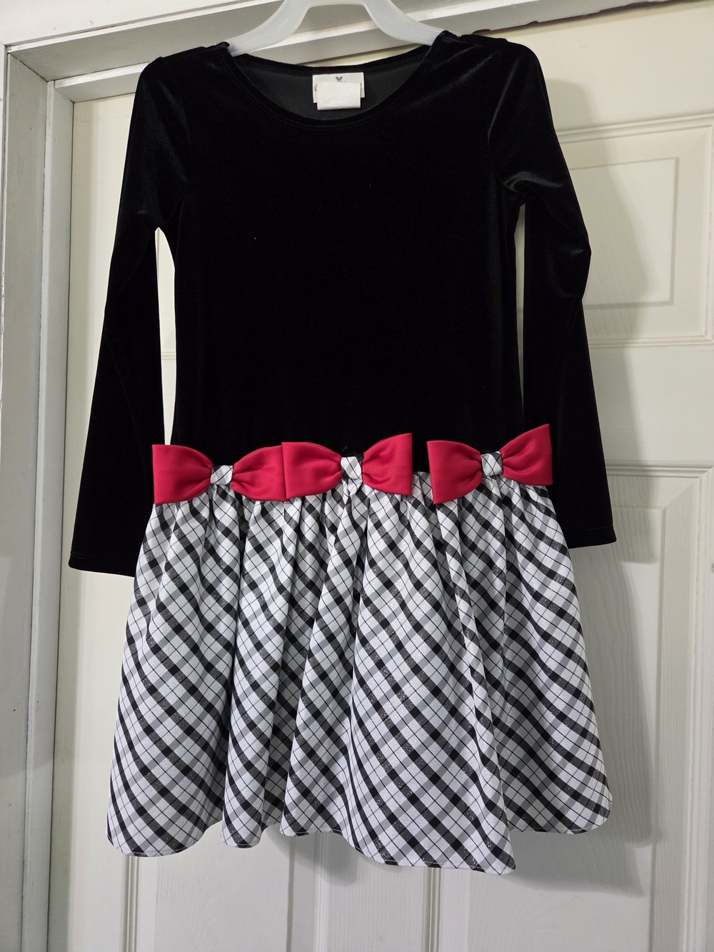 Rare Editions Black Velvet Plaid Drop Waist Holiday Dress